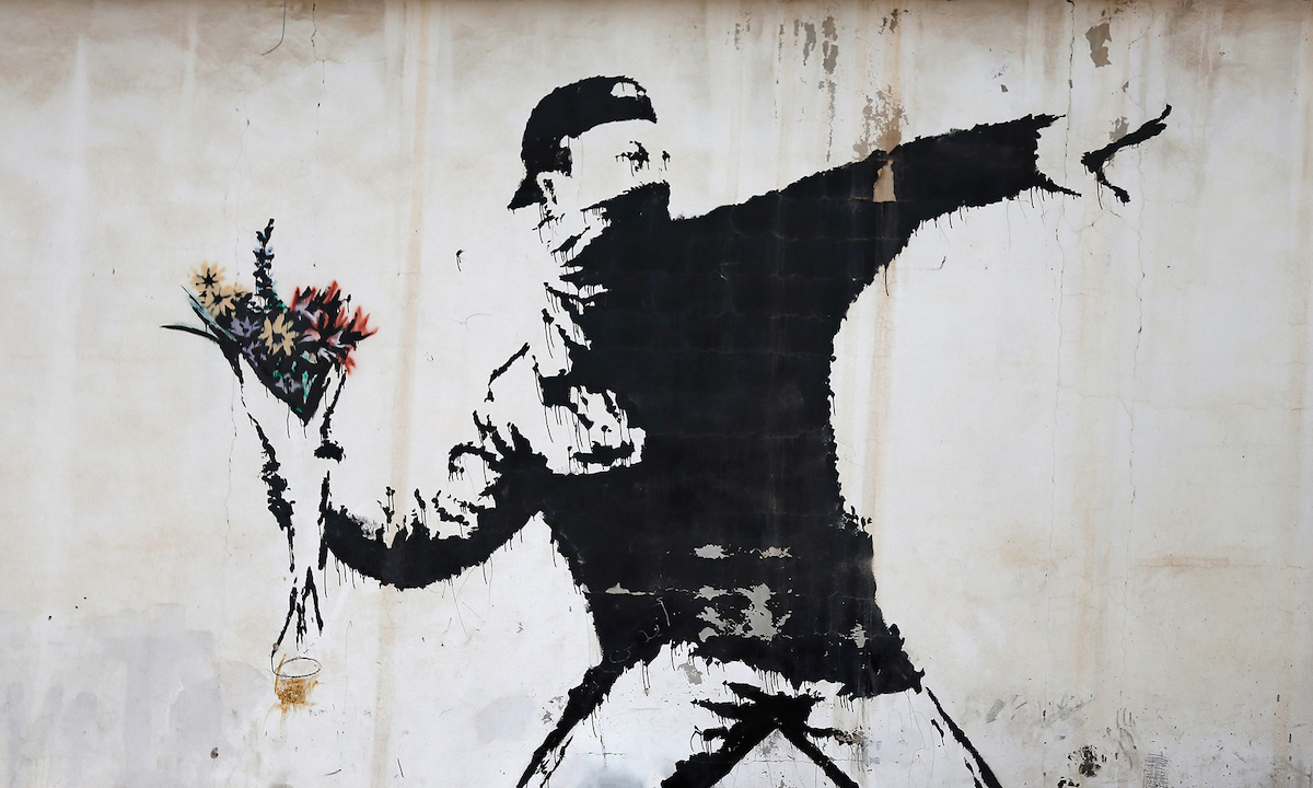 Banksy Flower Thrower Graffiti wallpaper mural