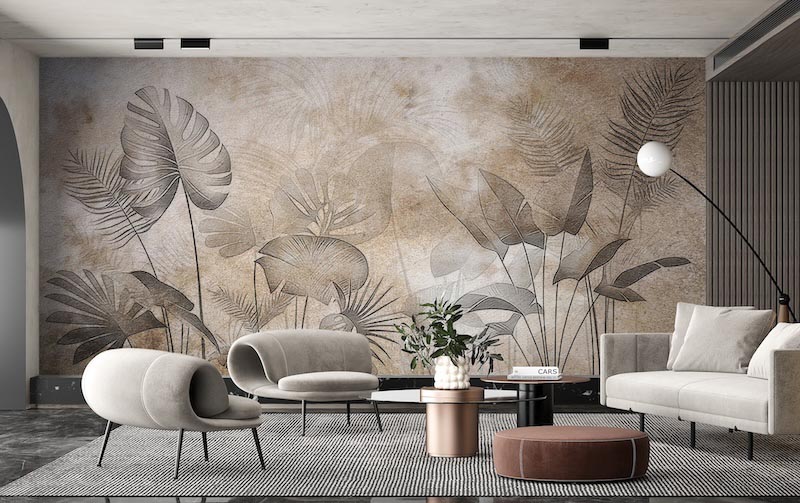Abstract jungle-inspired composition with organic forms