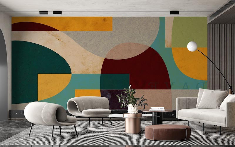Layered vintage abstract shapes in warm earthy colors