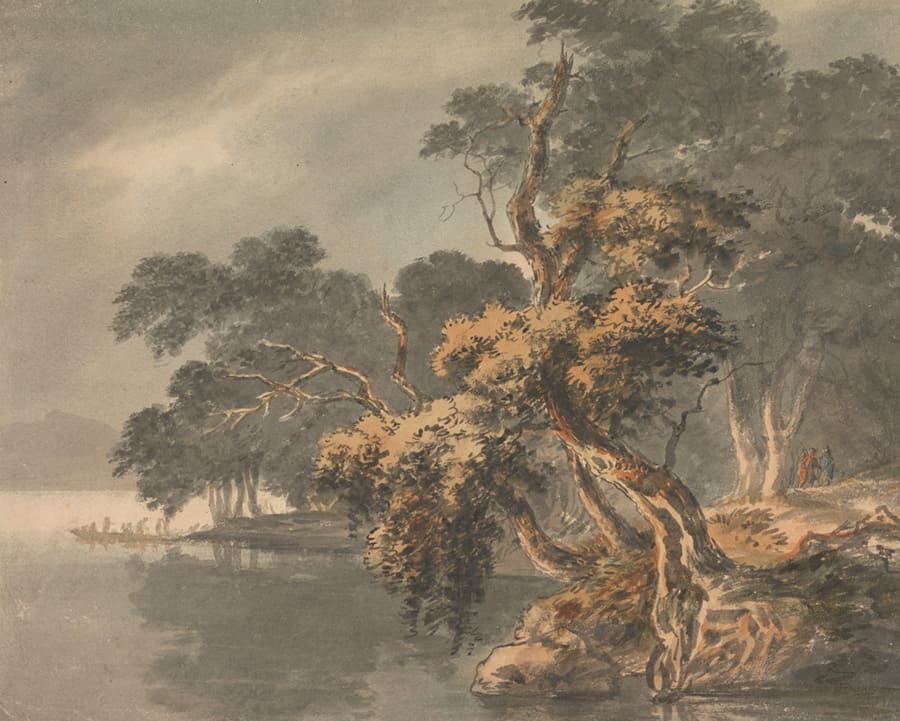 Vintage Lakeside Forest Painting wallpaper mural