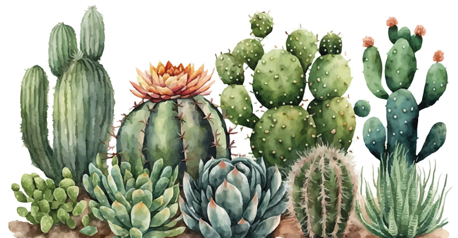 Watercolor Cactus wallpaper mural