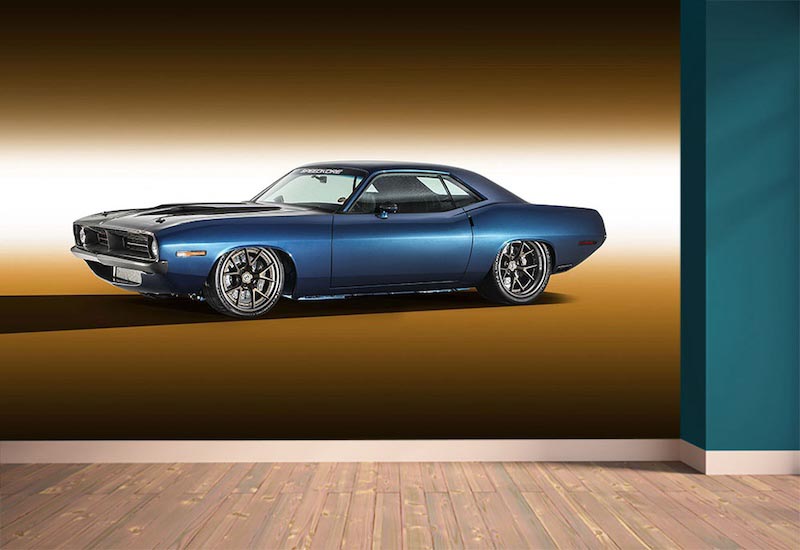 1970 Plymouth Cuda muscle car in dark metallic tones