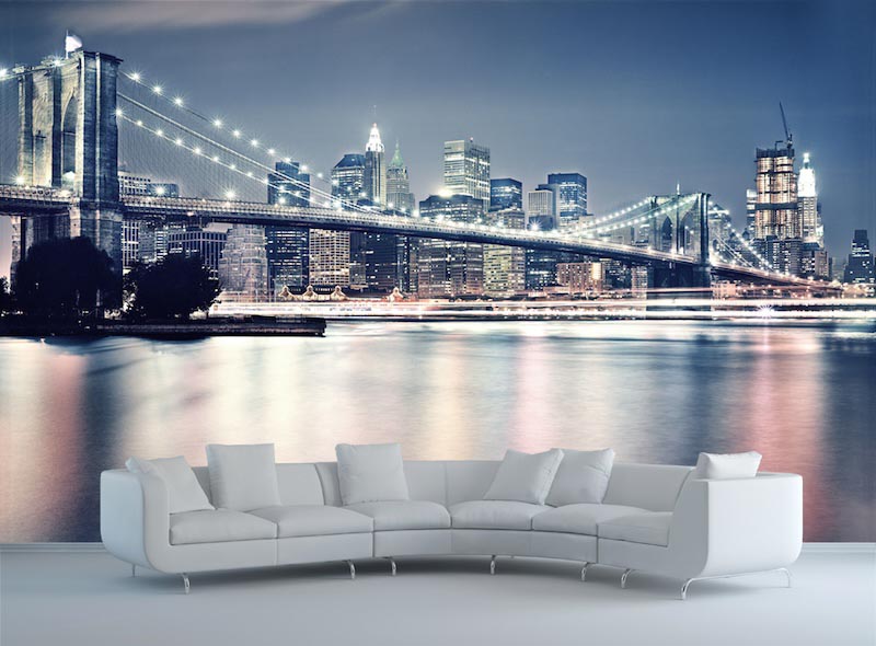 Brooklyn cityscape and waterfront illuminated at night