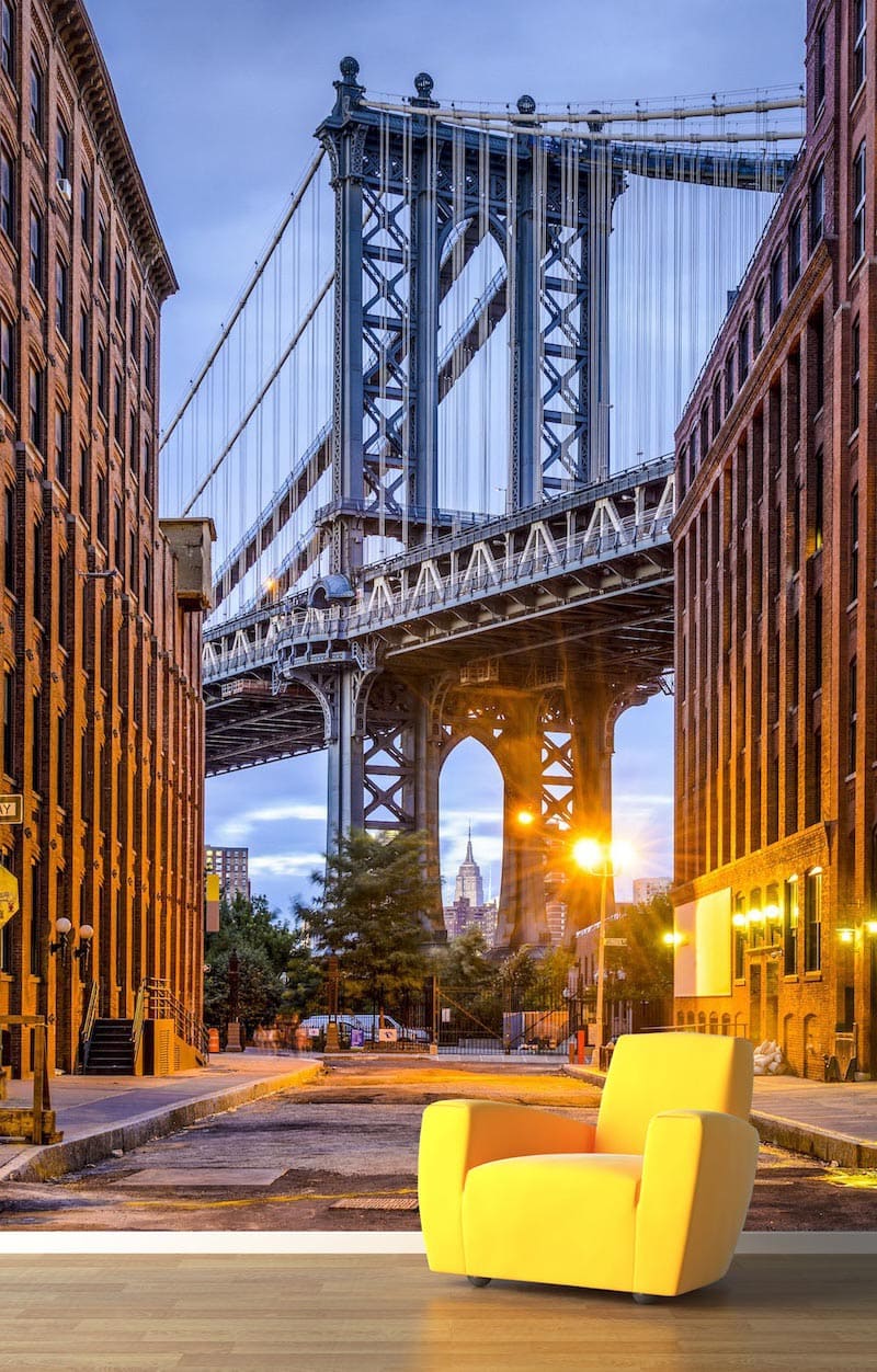 New York bridge leading toward the surrounding city skyline
