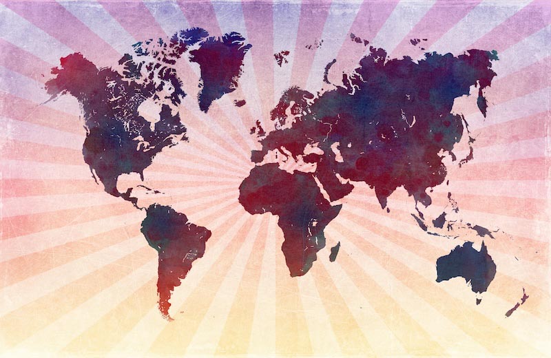 Retro Pink World Map wallpaper mural