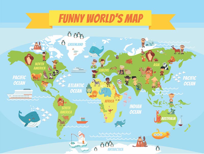 Funny World Map wallpaper mural