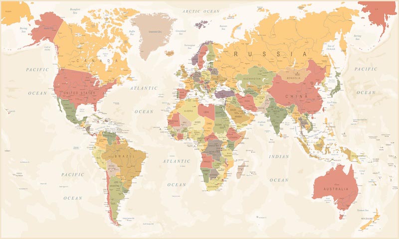 Large Map Of The World wallpaper mural