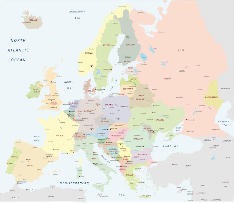 Map Of The Countries Of Europe wallpaper mural