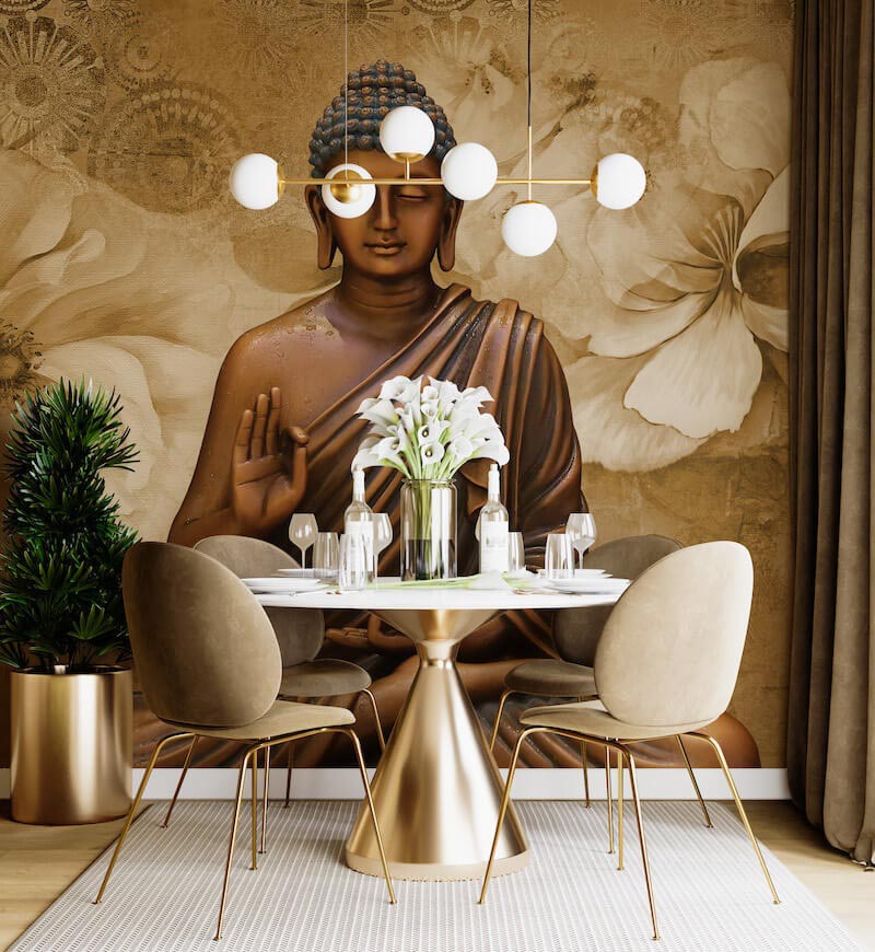 Peaceful Buddha composition with lotus flowers and soft neutral tones