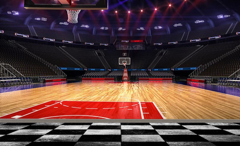Basketball court with marked playing lines