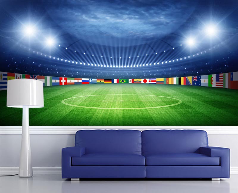 Football stadium and illuminated pitch on match day