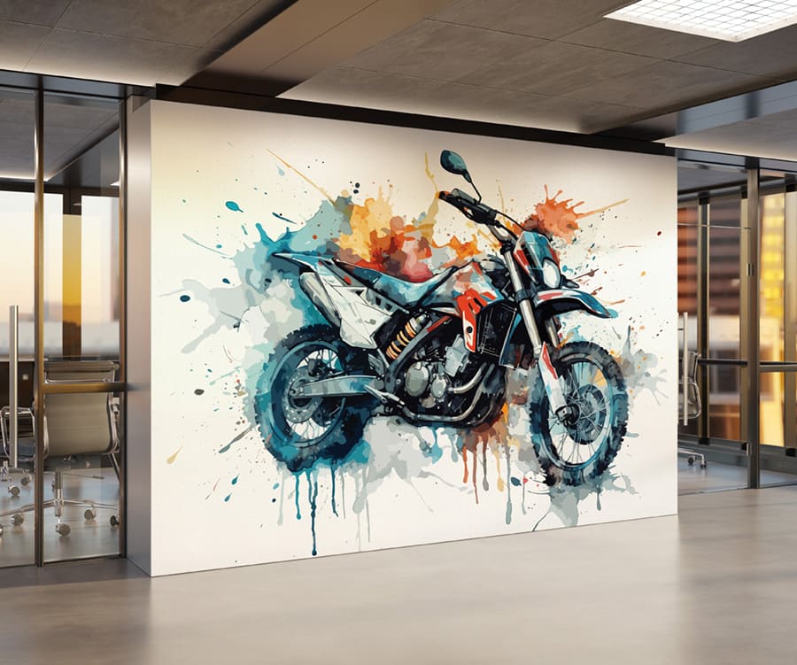 Motorcycle composition highlighting the machine and its mechanical details