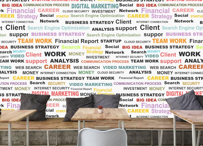 Colorful office terms - Mural wallpaper applied