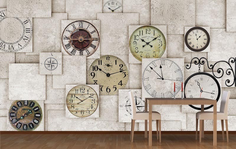 Wall clocks - Mural wallpaper applied