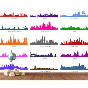 Silhouettes Of Colored Cities Of The World
