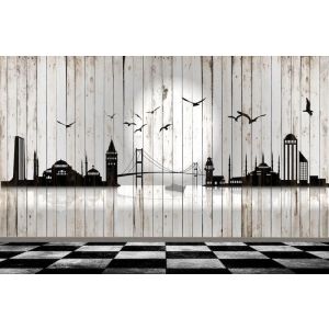 Istanbul Silhouette On The Wooden Wall