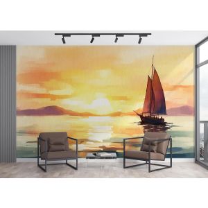 Sunset Sailboat Watercolor
