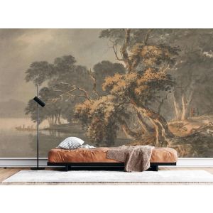 Vintage Lakeside Forest Painting