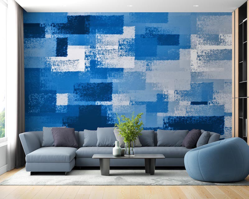Shades of Blue Abstract Art Wallpaper Mural - Modern Elegance for Walls Application