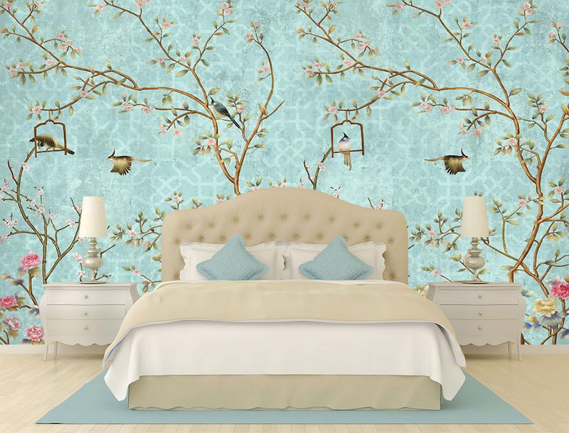 Bird and tree patterns - 3D wallpaper for wall applied