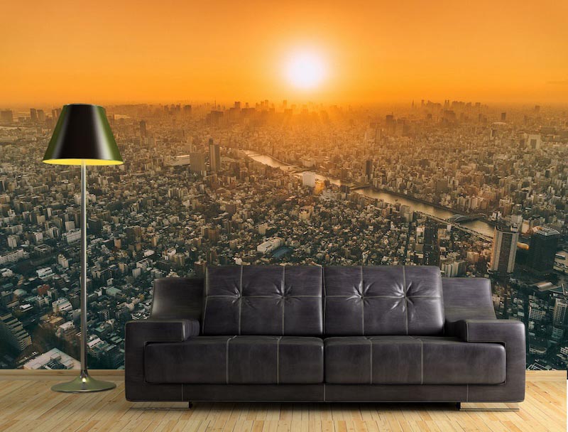Sunset in the city center - 3D wallpaper decoration applied