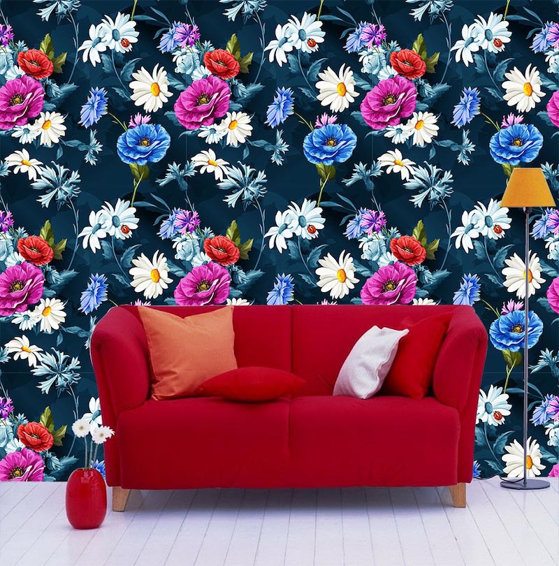Blooming flowers - 3D wallpaper decoration applied