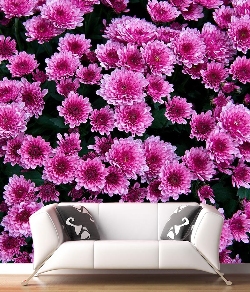 purple flowers - 3D wallpaper decoration applied