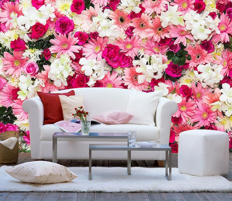 Bouquet of pink flowers - Photo wallpaper decor applied