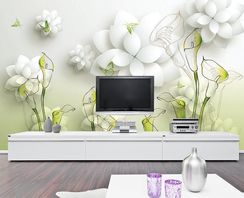 Living room floral decor - Photo wallpaper decor applied