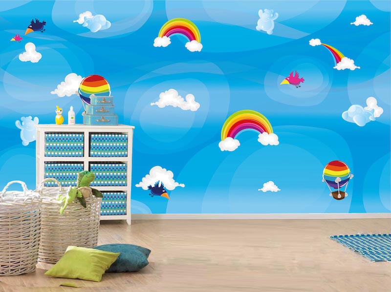 Birds and balloons - 3D wallpaper decoration applied