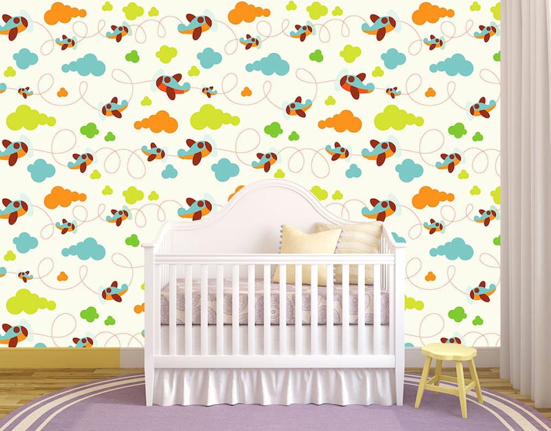 Planes and clouds - 3D wallpaper decoration applied