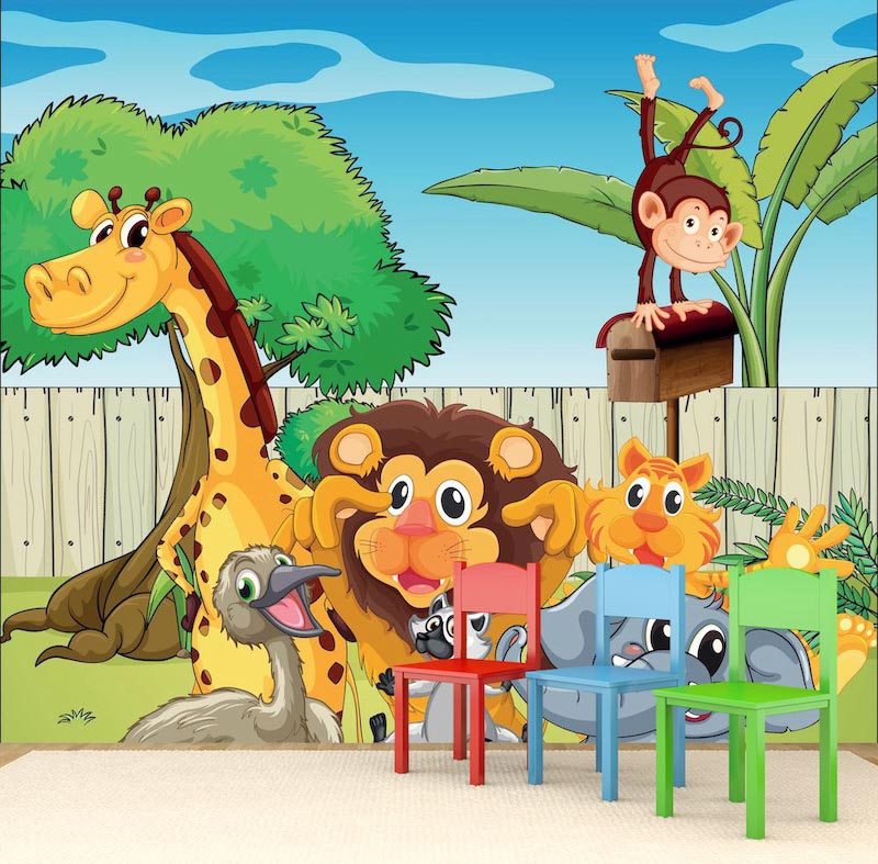 Laughing in the woods - 3D wallpaper decoration applied