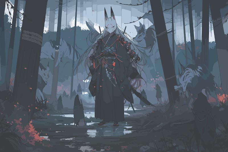 Magic Forest Monster Mystique Wallpaper Mural | Anime Fantasy Scene Poster