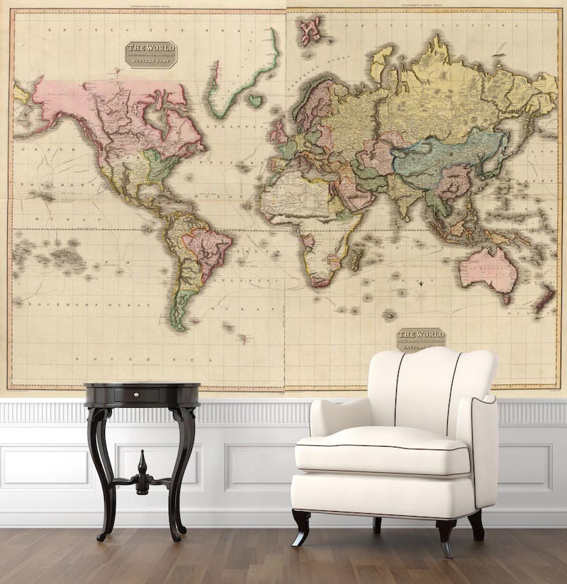 World map 1800 - Mural wallpaper applied