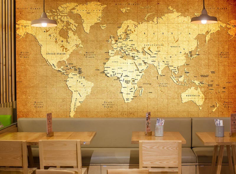 Worn World Map Material - 3D wallpaper decoration applied