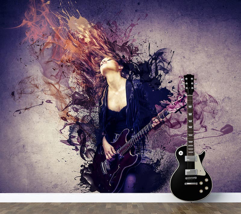 Guitarist on fire - 3D wallpaper for wall applied