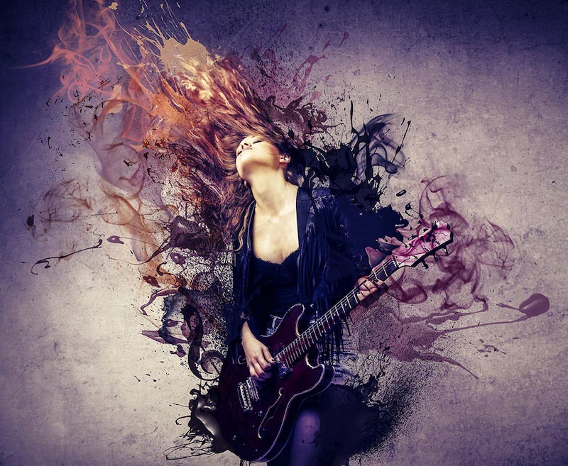 Guitarist on fire - 3D wallpaper for wall