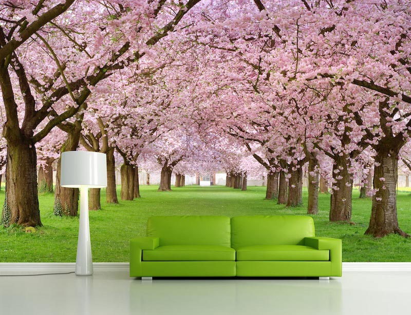 Flowering trees - Photo wallpaper decor applied
