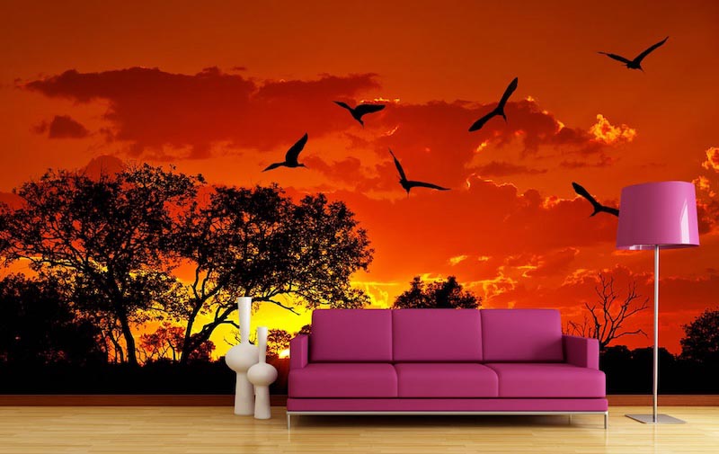 Red Sky - 3D wallpaper decoration applied