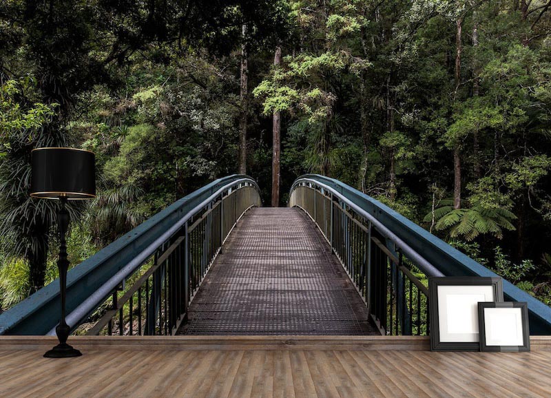 Forest bridge - Photo wallpaper decor applied