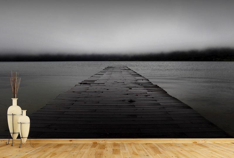 Pier in black and white - 3D wallpaper decoration applied