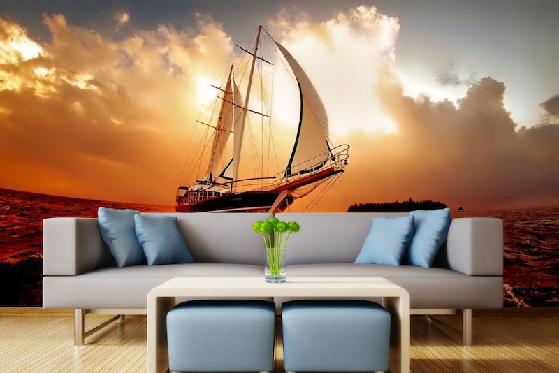 Sunset from the boat - Mural wallpaper applied