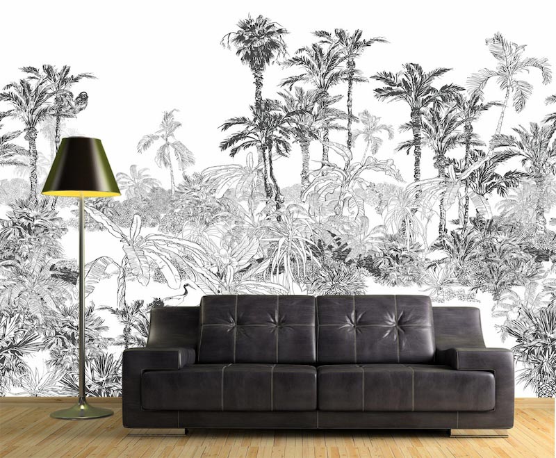 Pencil Drawing Forest Study - Decorative Mural Wallpaper Application