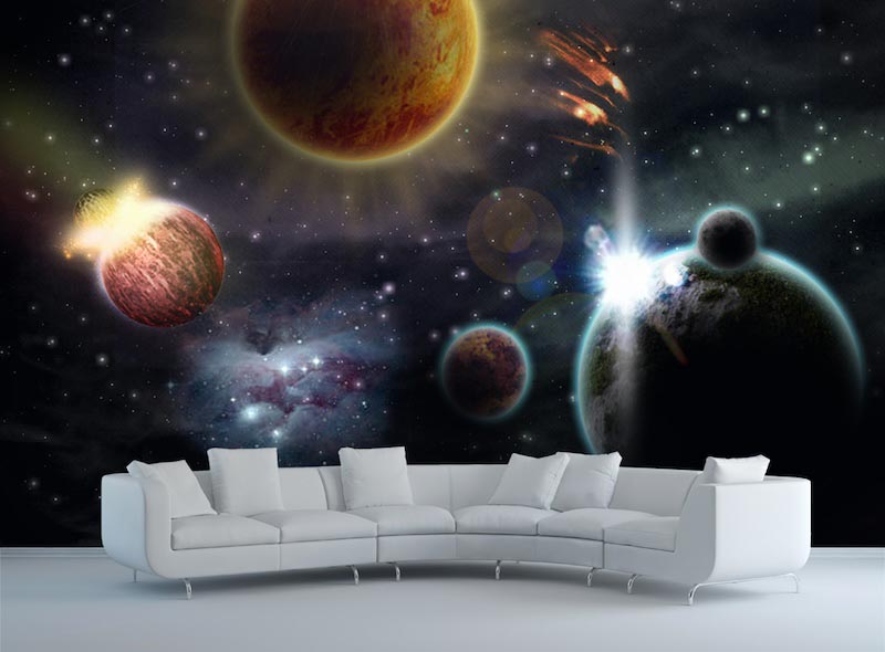 Galaxy system - 3D wallpaper decoration applied