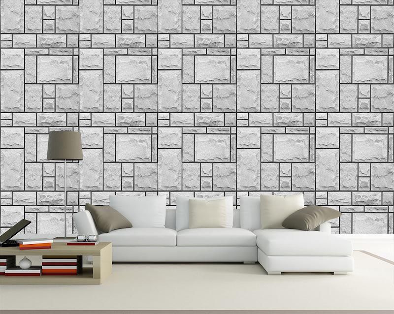 Gray stone wall - Mural wallpaper applied