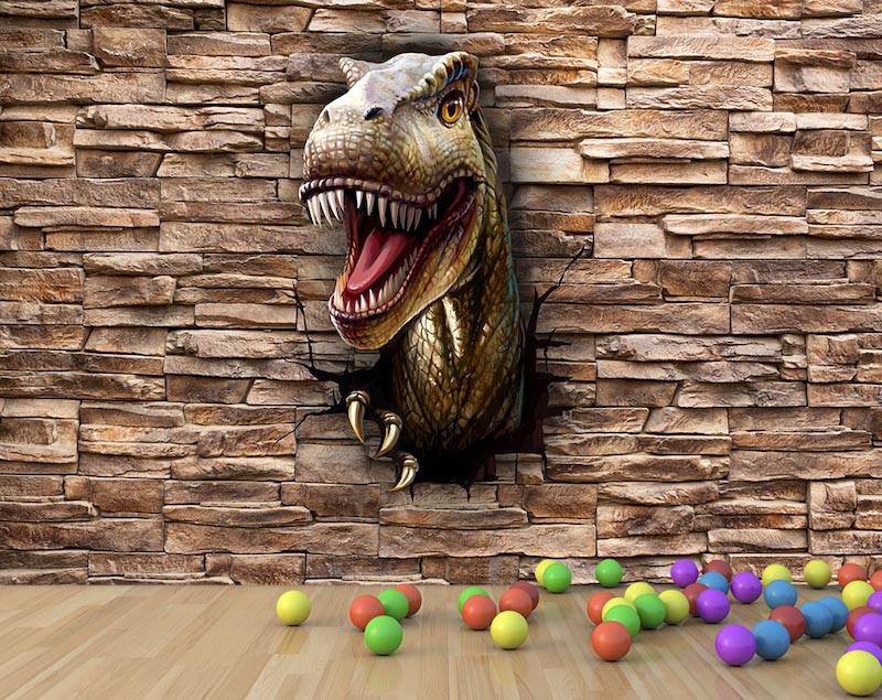 Dinosaur raid - Mural wallpaper applied
