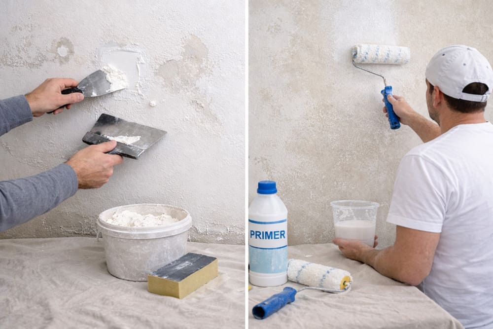 How to prepare a wall for wallpaper installation by filling and sanding the surface