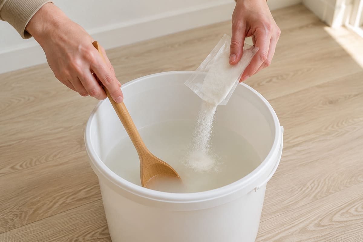 Preparing the supplied wallpaper adhesive with water