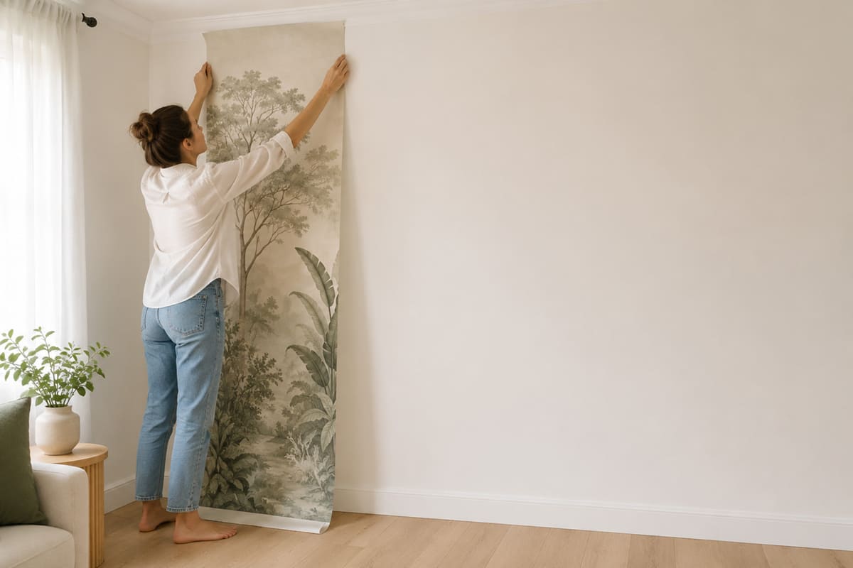 Positioning the first wallpaper panel on the wall